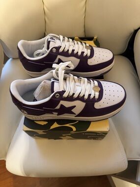 Bape Sta Low Top Sneakers - White & Purple Accent